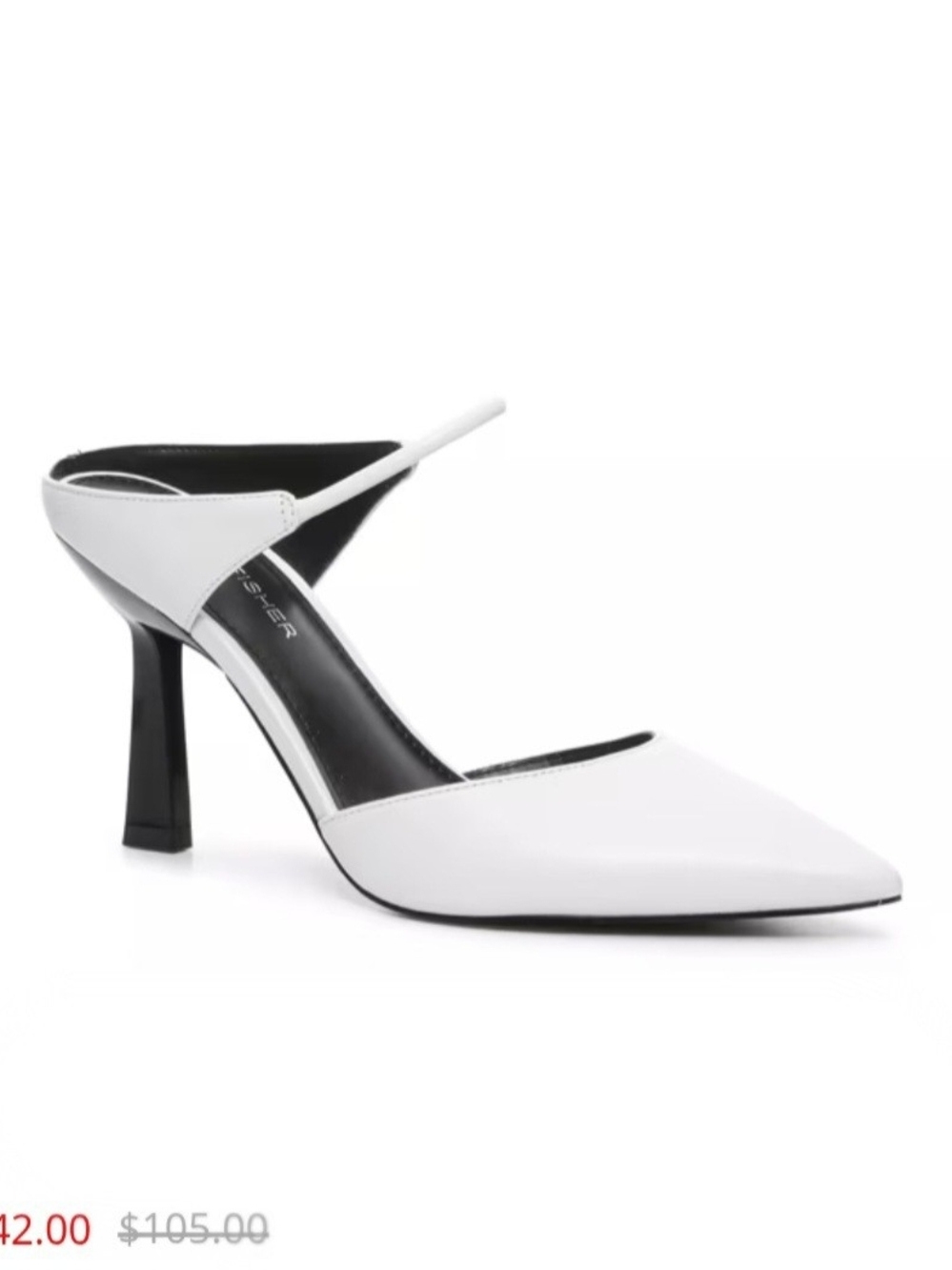 Marc Fisher White Pointed Slingback Pump with Black Heel